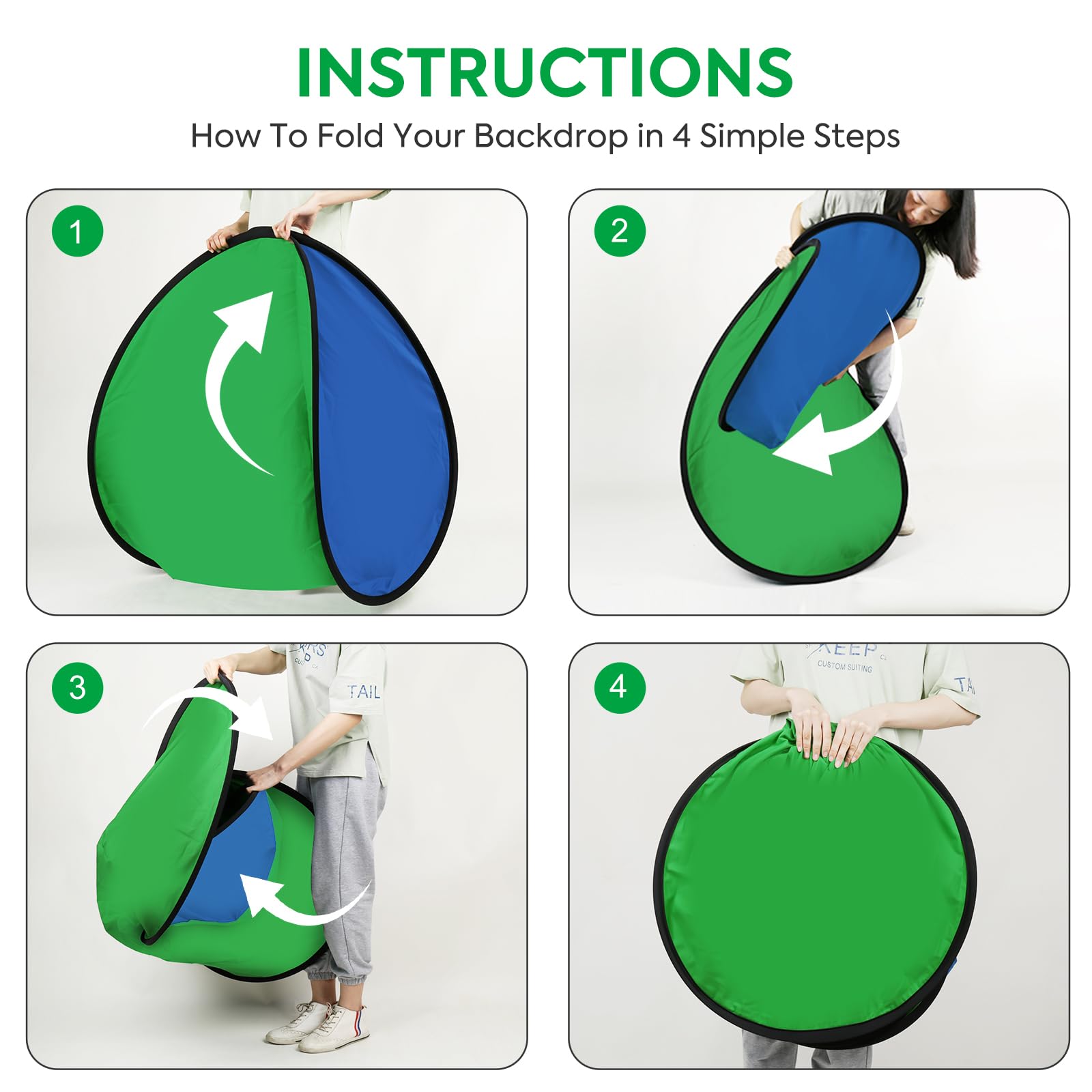 Sfondo verde 3 x 5ft/100 x 150 cm double face pop-up sfondo pieghevole blu schermo mussola chromakey schermo con borsa per il trasporto per studio fotografico, streaming, gioco