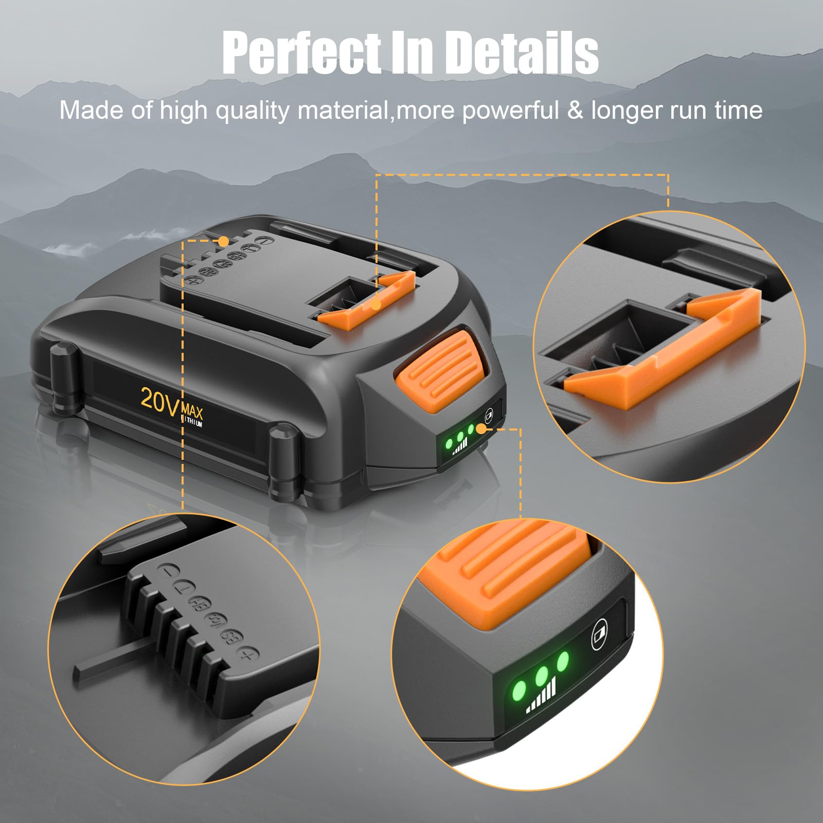 4.0Ah For WORX 20V MAX Extend Lithium Battery 20 Volt WA3520 WA3525 WA3575 WG155 - View #6