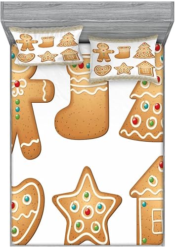 Miniatura 18 de Ambesonne Juego de sábanas bajeras y fundas de almohada de los años 90, patrón geométrico en estilo retro, formas redondas de triángulo de media