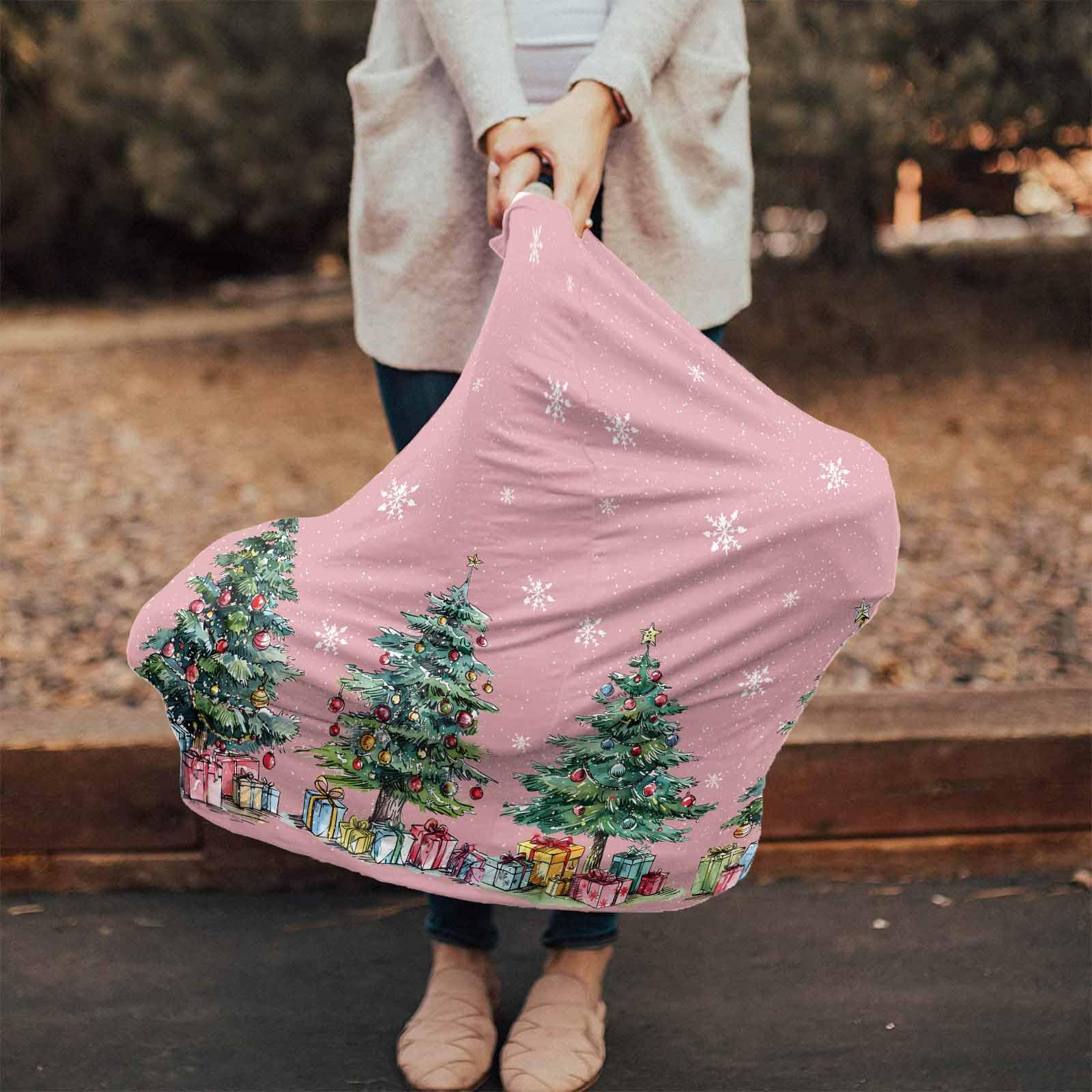 Nursing Cover for Breastfeeding Scarf, Various Xmas Boxes Snowflakes Pine Trees Pink Baby Car Covers Super Soft Multi Use for Canopy Shopping Cart Cover Blanket Stroller Cover