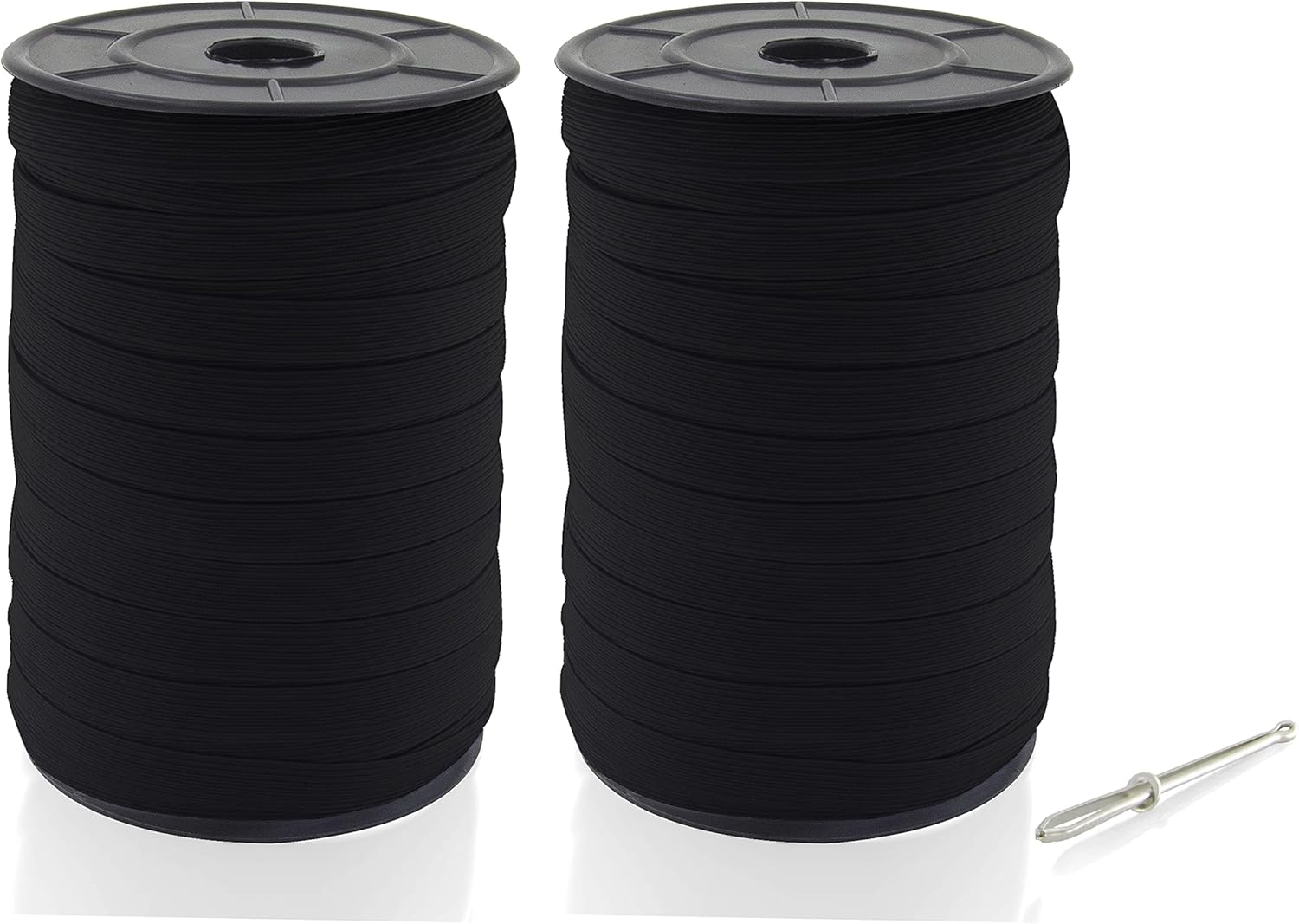 MJMP 1/2" 100 Yards 2 Packs Black Baraded Elastic Cord/Elastic Band/Elastic Rope/White Heavy Stretch Knit Elastic Spool(White)/Bedspread Band (Black, 100 Yard X 2)