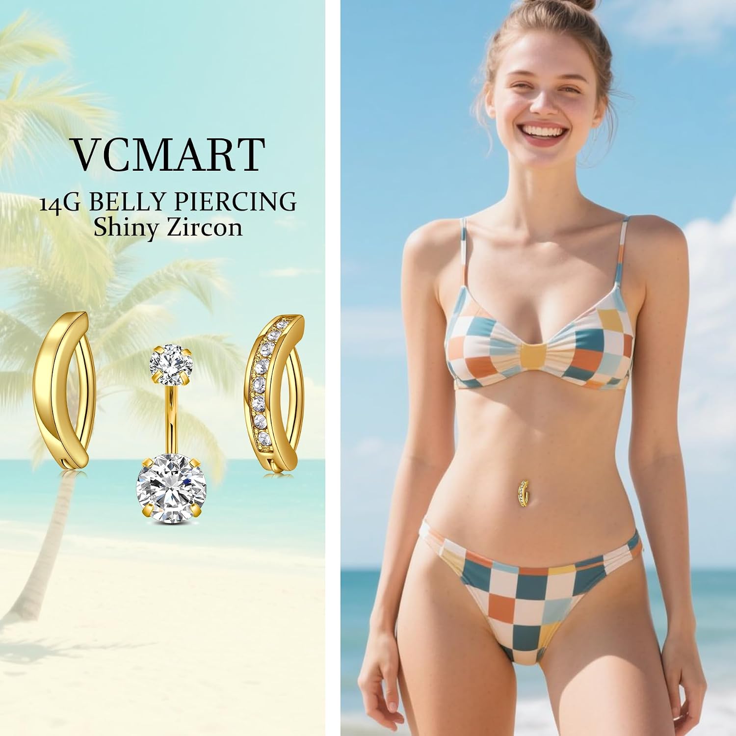 VCMART Belly Button Ring Belly Button Piercing Surgical Steel Belly Rings 14G Belly Button Rings Belly Navel Rings Piercing Jewelry