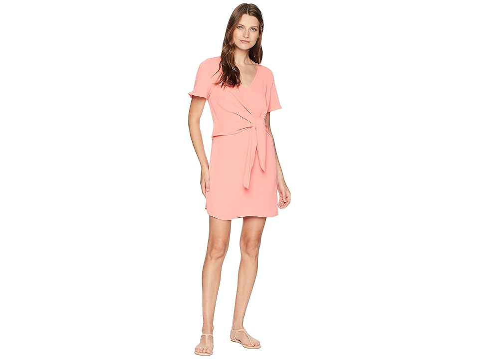 

American Rose Ellis Front Knot V-Neck Dress (Coral) Women's Dress