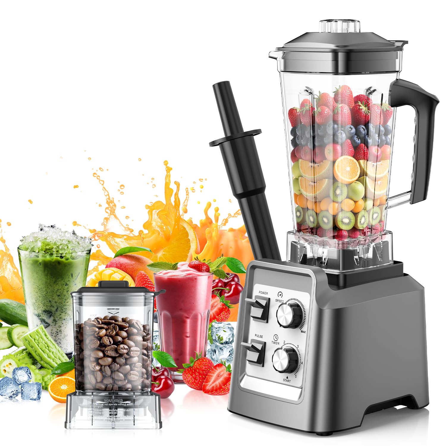 Blender for Smoothies, Blender with 68Oz. Pitcher & 20Oz. Grinder, 28000 RPM Blenders for Kitchen, Ice Crushing, Frozen Fruits, Blending image 1