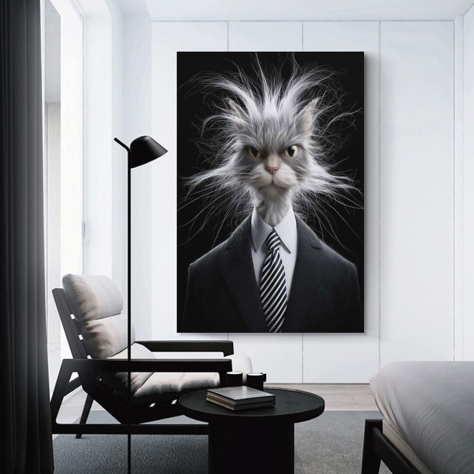 Junmoney Canvas Wall Picture Cat in Suit, 24x36inch(60x90cm), for Bedroom Decor, Cosy Corners Or Studios, A Warm Accent for Relaxed Interiors