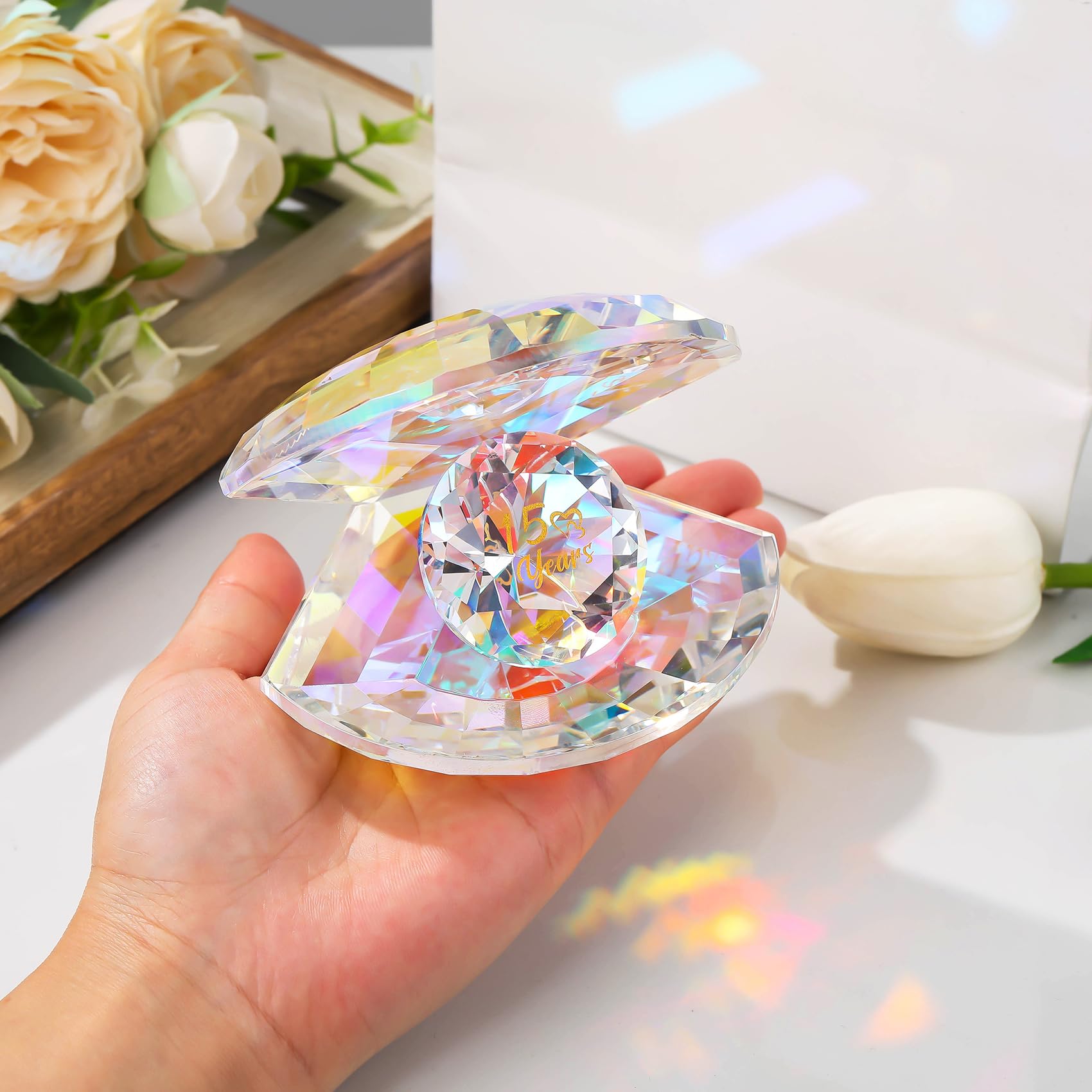 Crystal Shell 15th Anniversary Wedding Gifts for Couples Her 15 Years of Marriage Romantic Keepsake Ornaments for Home Presents for Wife Parents - Image 2