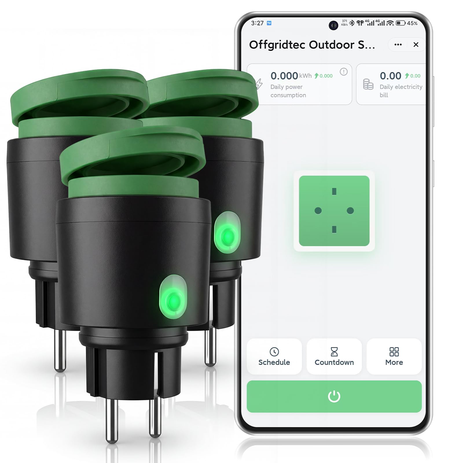 BSEED Prise allemande d'extérieur, Schuko prise de courant Wifi intelligente, convient pour jardin, terrasse, balcon, fonctionne Alexa/Google Home, IP44 étanche,3Pack