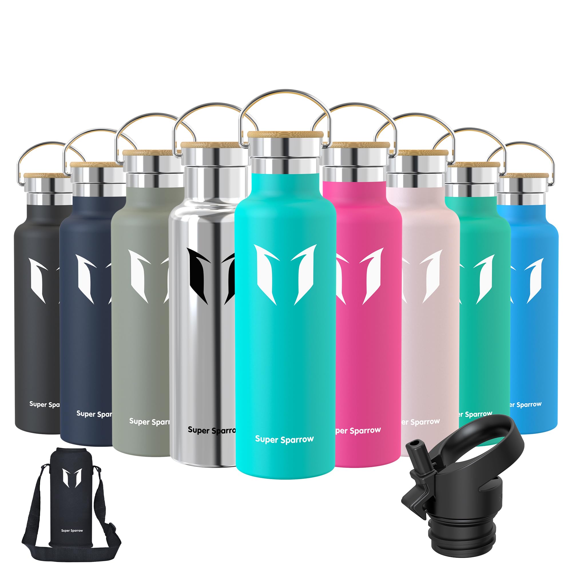 Super Sparrow Borraccia Termica - Bottiglia Termica Senza Perdite - 350ml/500ml/620ml/750ml/1L - Senza BPA Borracce Bambini - Per Scuola, Sport, Campeggio, Palestra, Ciclismo - Con 2 Tappi