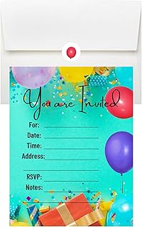 LM STUDIOZ Birthday Invitations comes with Envelopes and Stickers 10 pack (30 pcs total) All Occasion Party Invites, Kids Birthday Party Invitations, General Invitations, You're Invited, Adult party invitations, Girl or boy party invites, Baby shower invitations, Wedding shower, Graduation party, (4-1/4" x 5-1/2" - 10 pack) Turquiose balloon party
