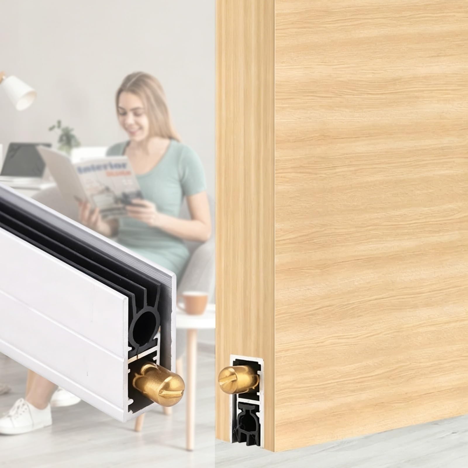 Concealed Automatic Door Bottom Sweep Silver, Wooden Doors Weather Stripping Grove Aluminum, Commercial Dustproof Seal Strip Embedded Track(61in/155cm)