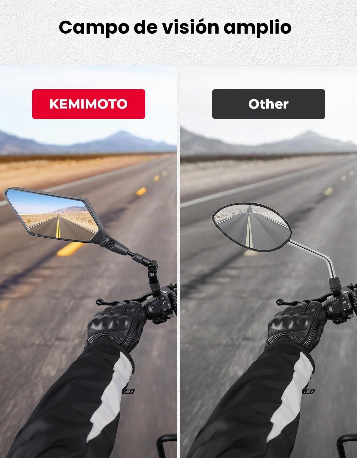 KEMIMOTO E57 Retrovisores Moto Homologados, Universal con M10 para Scooter y Ciclomotor. (2 Piezas)