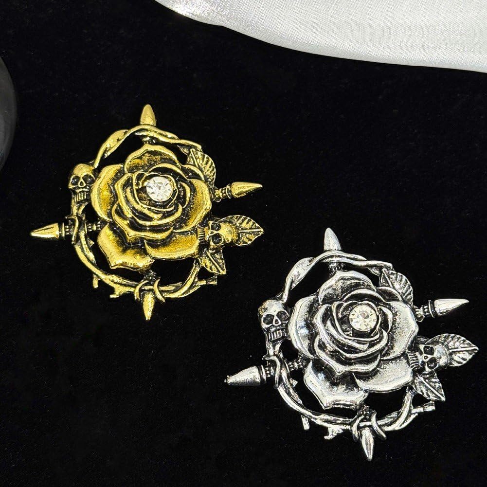 Broche Gótico De Calavera con Rosa, Pines De Solapa Vintage Antiguos con Diamantes De Imitación Y Flores para Mochilas, Sombreros, Bolsos Y Joyas. Regalo. — view 4