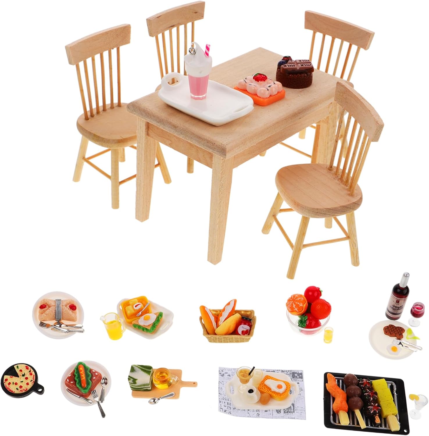 GALPADA 1set Dining Table and Chair Dollhouse Kitchen Accessories Miniature Food for Creative Play and Scene Decoration