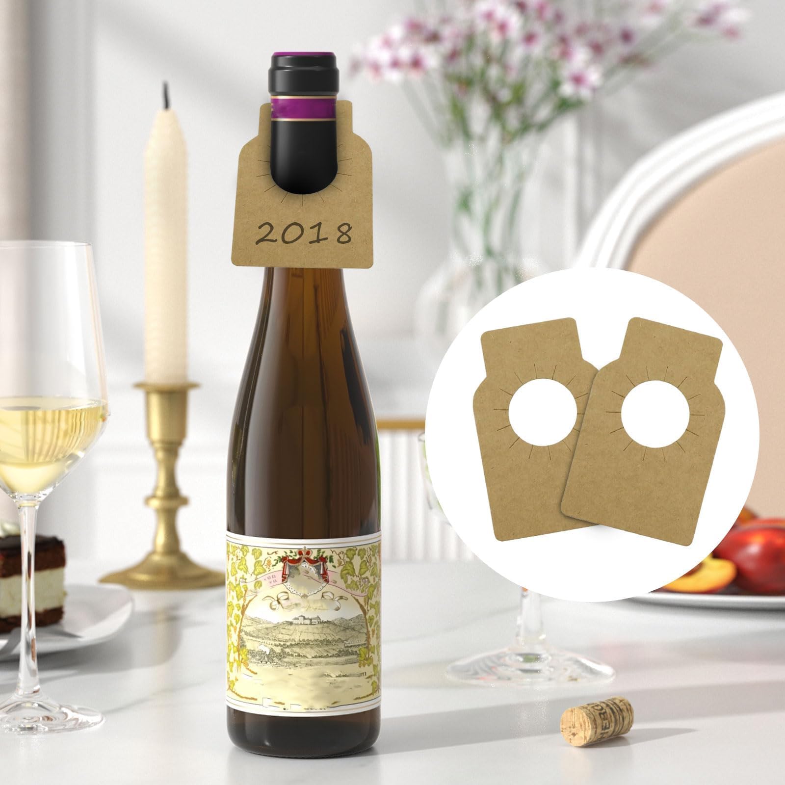 NIYATA 100 etichette per bottiglie di vino,etichette per cantina, 5,7 x 8,9 cm, etichetta vergine riutilizzabile, per contrassegnare l'annata, tipo di vino