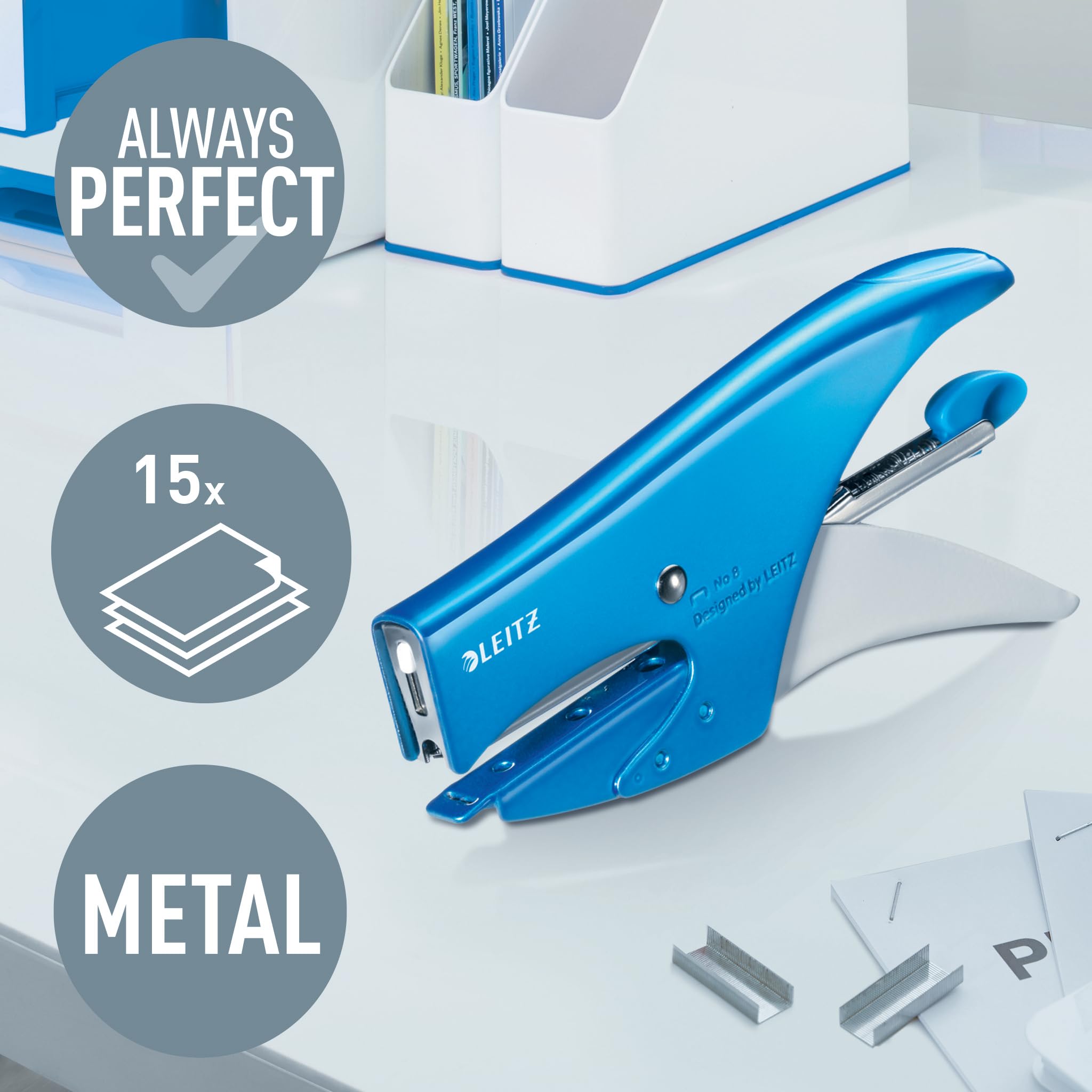 Leitz - 55472036 - LEITZ 5547 cucitrice a pinza - 15 fg - punto n 8 blu metal