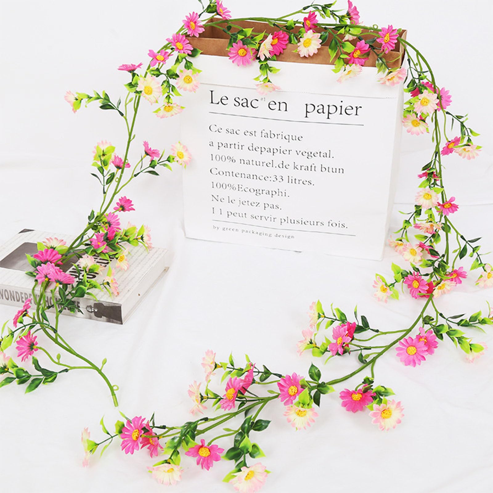 KASESSS 210cm Artificial Daisy Sunflower Garland, Artificial Hanging Plants, Garlands for Home Decoration, UV-Resistant Fake Hanging Plants, Hangings Flowers for Wedding Party Indoor Home Decor