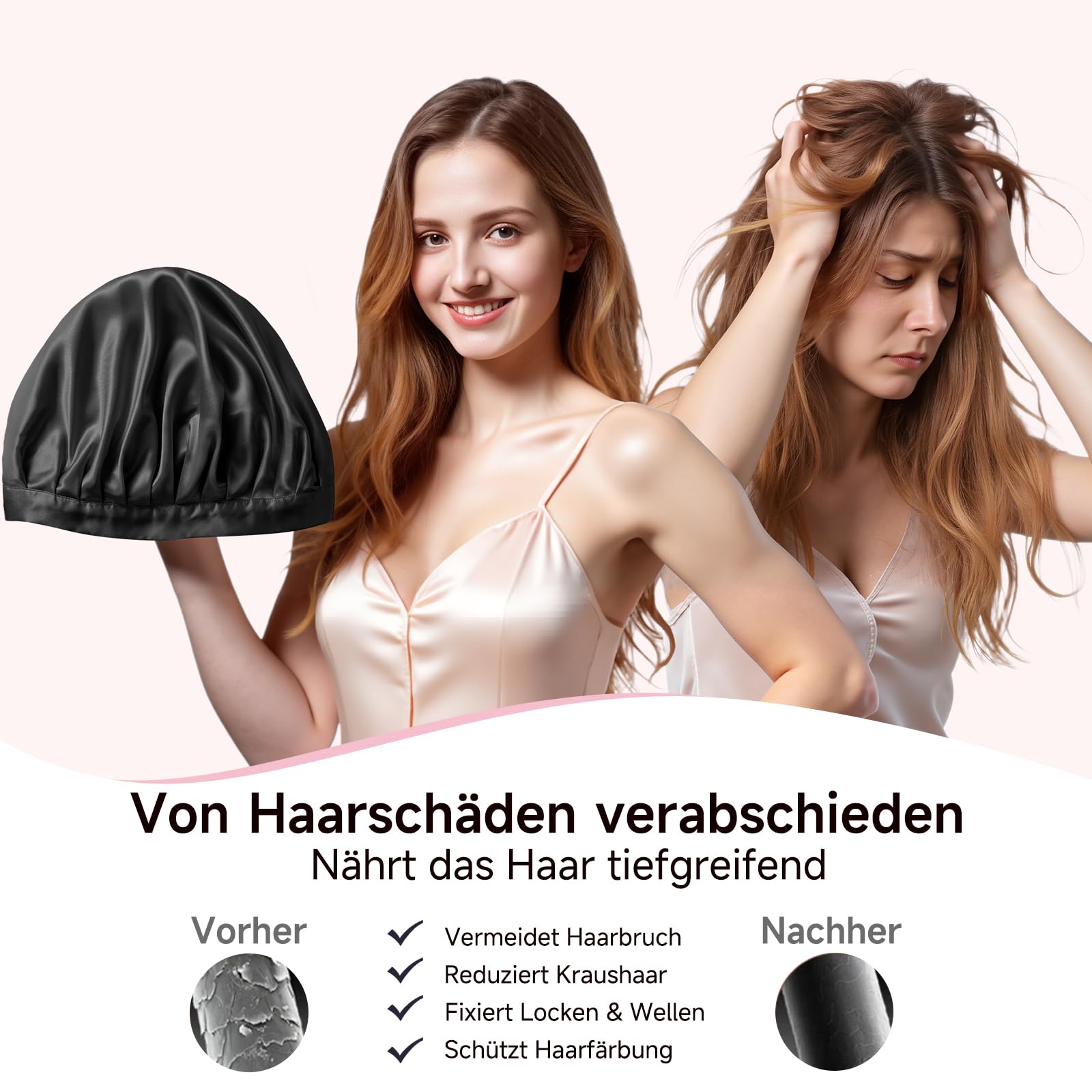 Kaome Bonnet de Nuit en Soie Mûre 22 Momme 100%, Bonnet de Sommeil Réglable Double Face 6A, pour Cheveux Bouclés et Longs, Doux et Antidérapant, Respirant avec Sac de Rangement