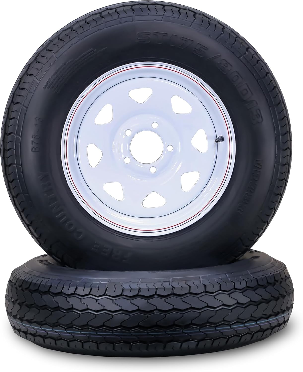 Free Country Trailer Tire Wheel Assembly ST175/80D13 6-Ply C 91L 5 Lug on 4.5" PCD White Spoke Wheel, SET 2