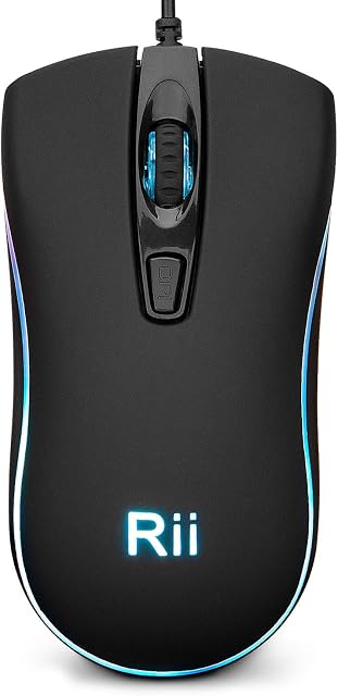 Rii RM105 Wired Mouse,Colorful RGB Backlit,3 Adjustable DPI Levels,Comfortable Grip Ergonomic Optical,USB Wired Mice Compatible with Windows PC, Laptop,Desktop,Notebook (1-Pack)