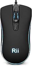 Rii RM105 Wired Mouse,Computer Mouse with Colorful RGB Backlit,2400 DPI Levels,Comfortable Grip Ergonomic Optical,USB Wired Mice Support Windows PC, Laptop,Desktop,Notebook,Chromebook