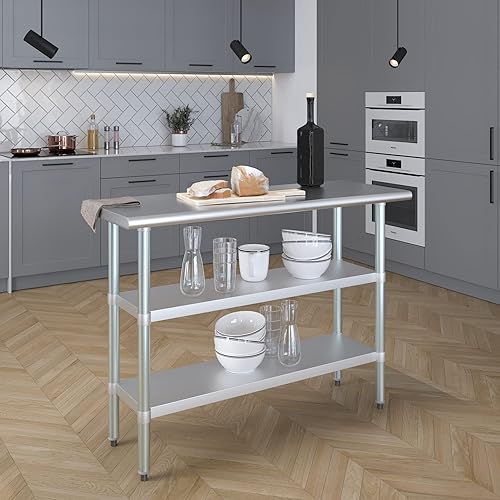 Miniatura 6 de AmGood - Mesa de trabajo de acero inoxidable con 2 estantes Base de metal para preparación de alimentos Mesa de trabajo para uso comercial y