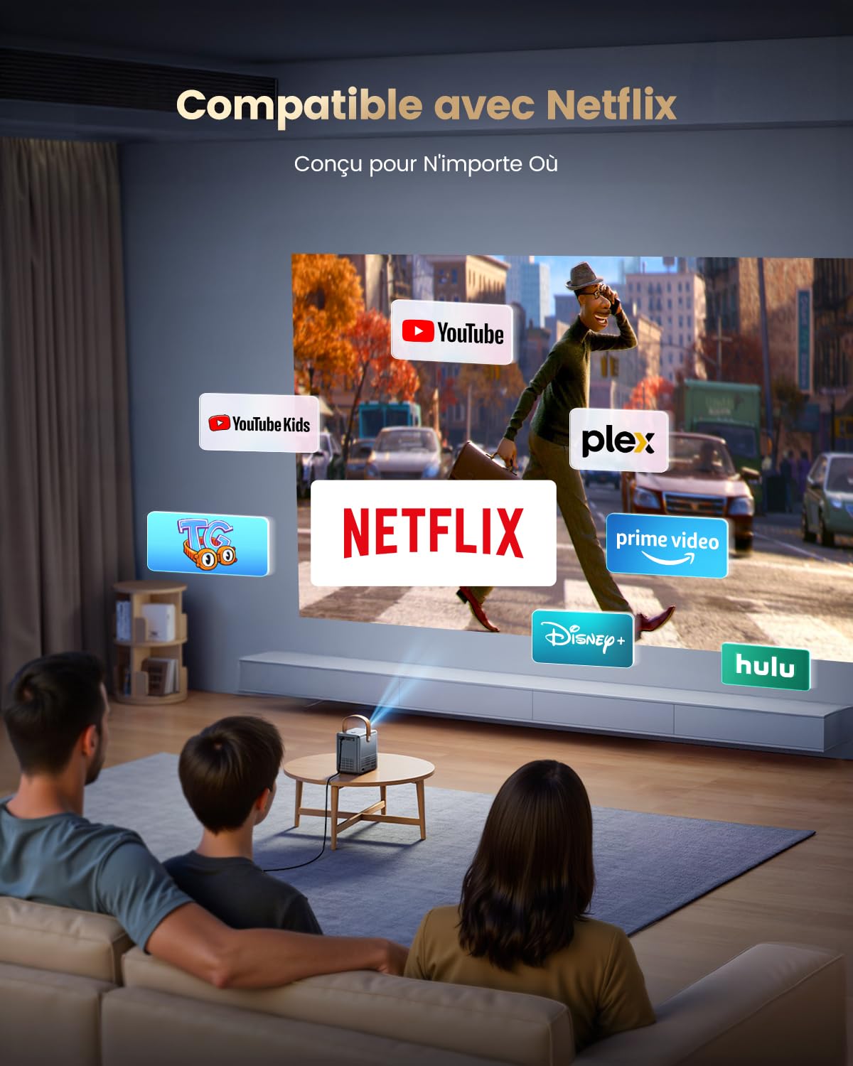 Mini Vidéoprojecteur 4K【Netflix Inclus/Dolby】 30000LM Projecteur Portable 4K Auto Keystone/E-Focus,Courte Focale Rétroprojecteur WiFi6 Bluetooth 1080P Projecteur Zoom 50% Home Cinéma/Extérieur/Arc
