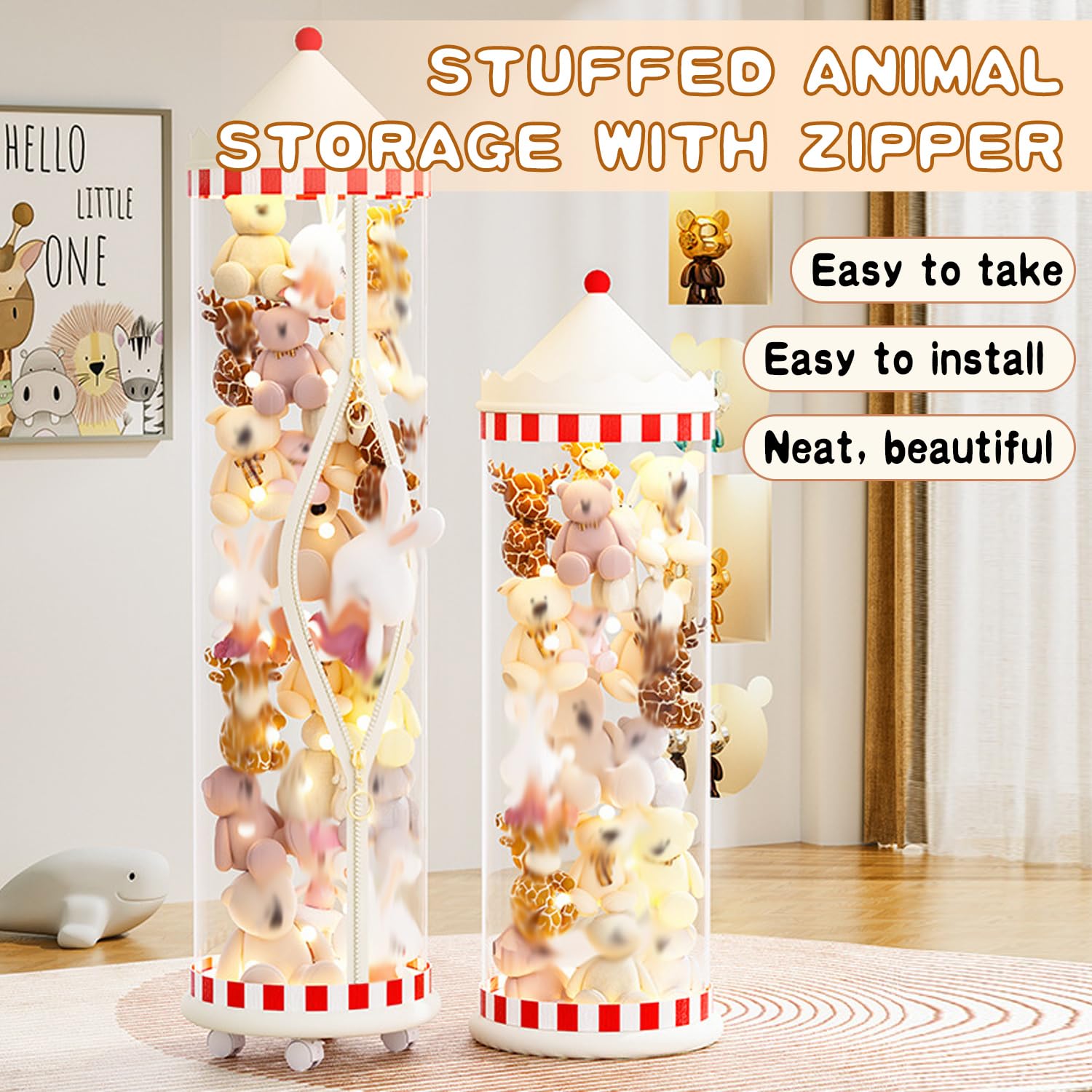 Caja de Juguetes para Animales de Peluche, Organizador de Almacenamiento de Juguetes con Ruedas y Tapas, baúl de Juguetes Transparente para almacenar Animales de Peluche, Cubo orga