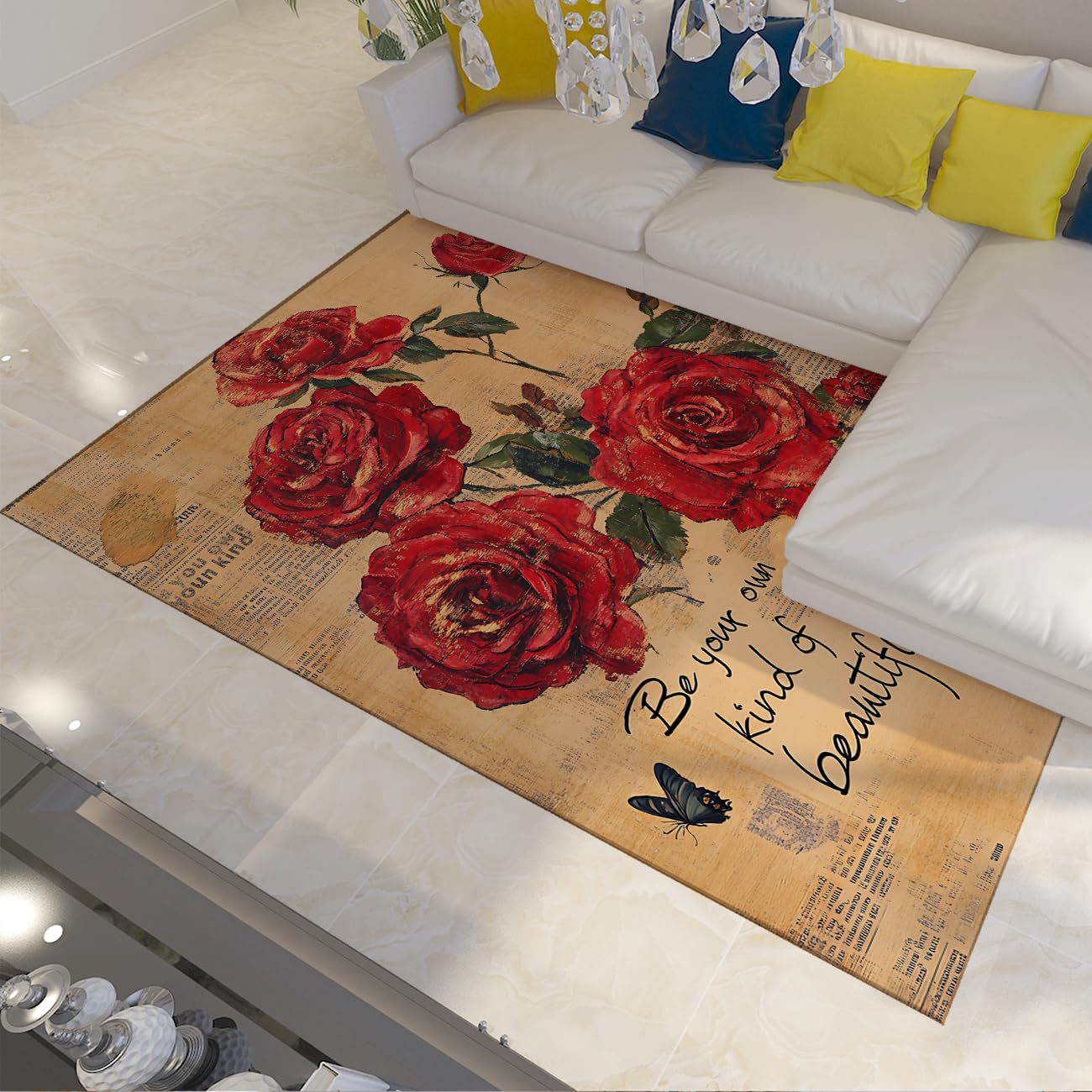 Tapis de salon des roses usées 200x300cm vintage lavable