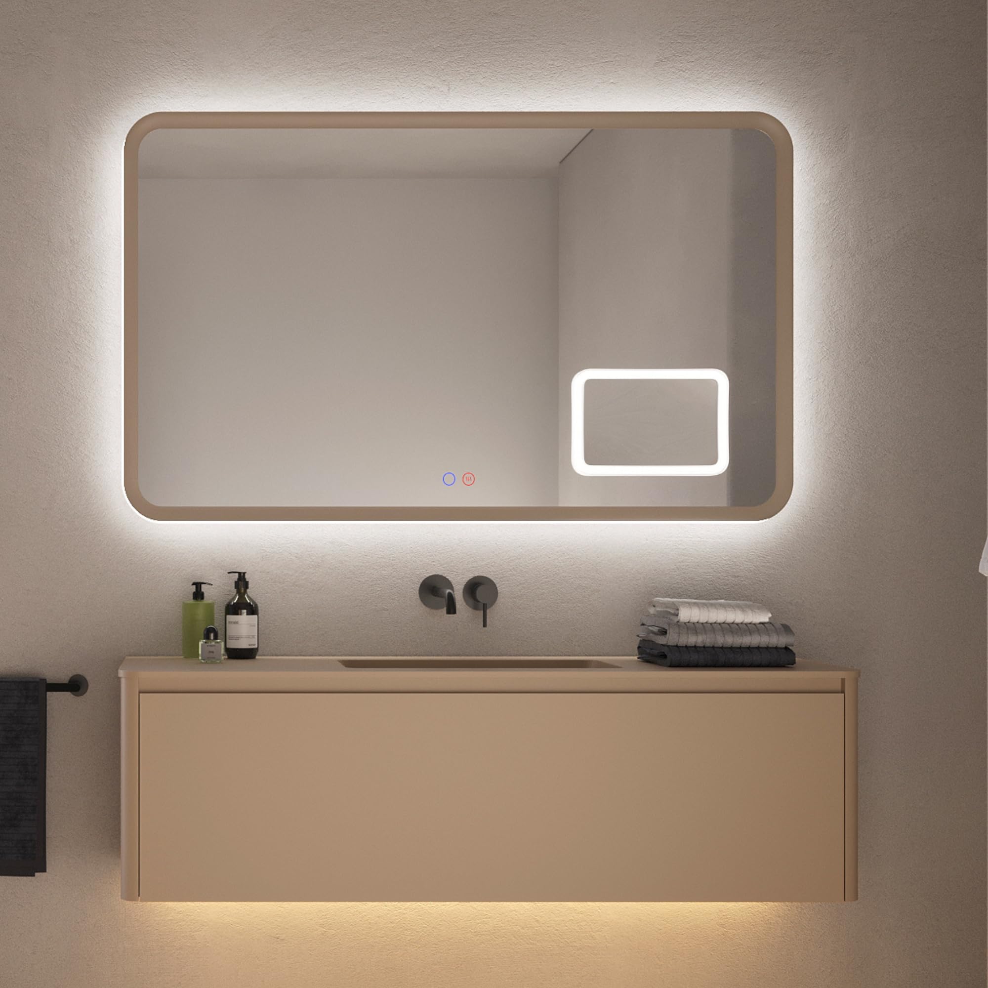 LEDIMEX Lustro łazienkowe ze światłem LED i funkcją zapobiegającą parowaniu 100 x 80 cm, lustro z podświetleniem Tri-LED (ciepłe, neutralne i zimne) i czujnikiem ON/OFF, prostokątne lustro ścienne z 3