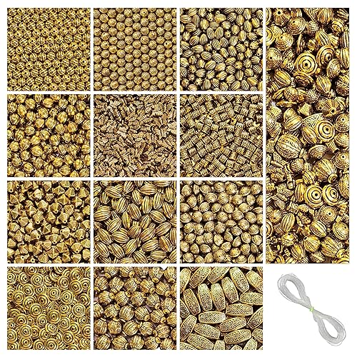 Image of 340 Pcs Golden Antique DIY Beads for Jewellery Making Kit - Beads for Bracelet Making Kit - Beads for Craft - Acrylic - 12 Designs - 280g