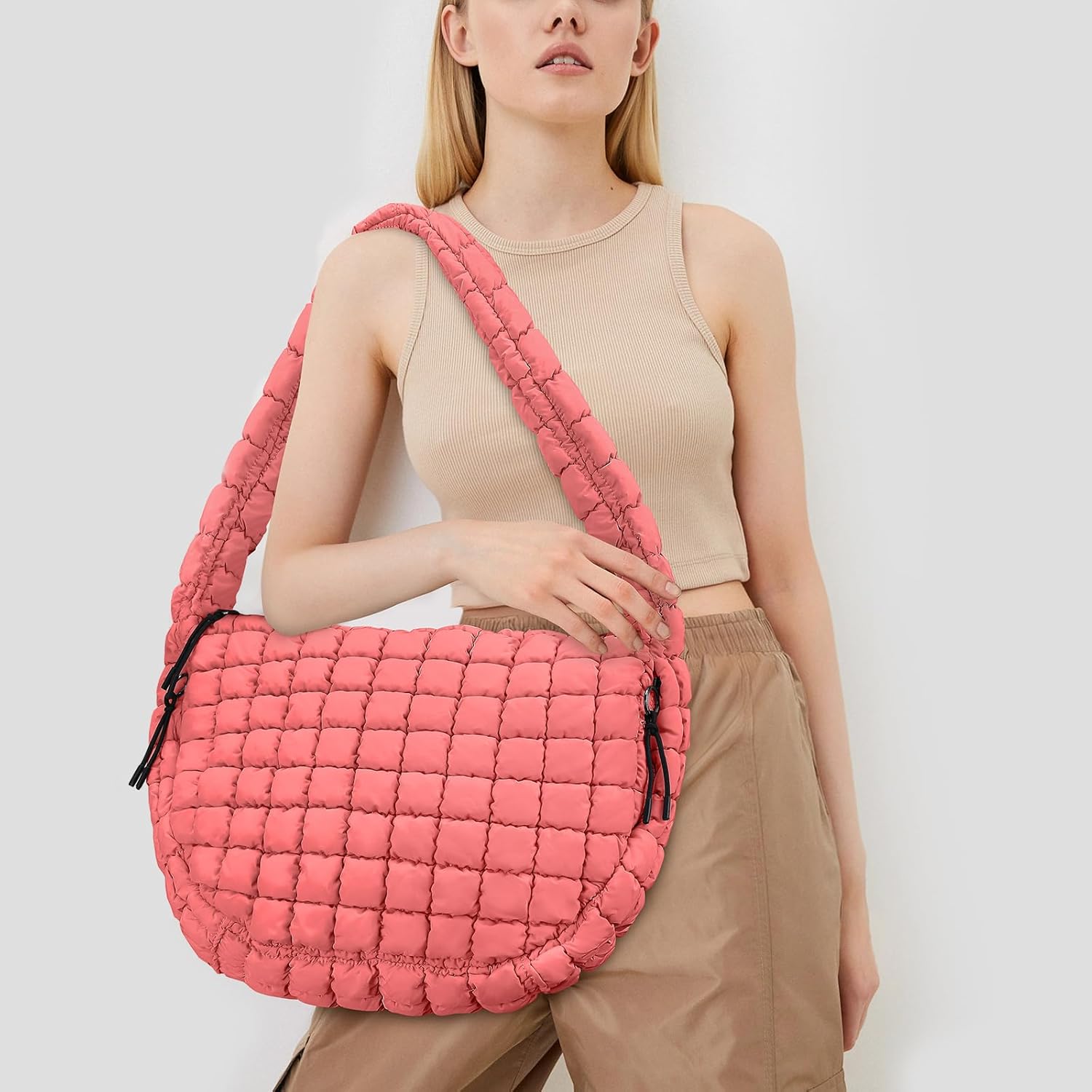 Juoxeepy Quilted Tote Bag Large Carryall Puffer Shoulder Bag Lightweight Padding Hobo Bag - Image 2