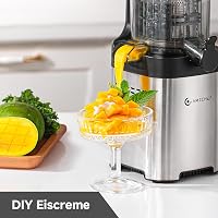 AMZCHEF Elektromos lassú gyümölcs és zöldséglé készítő hidegen sajtoló 2 szűrővel halk működésű könnyen tisztítható ezüst 7