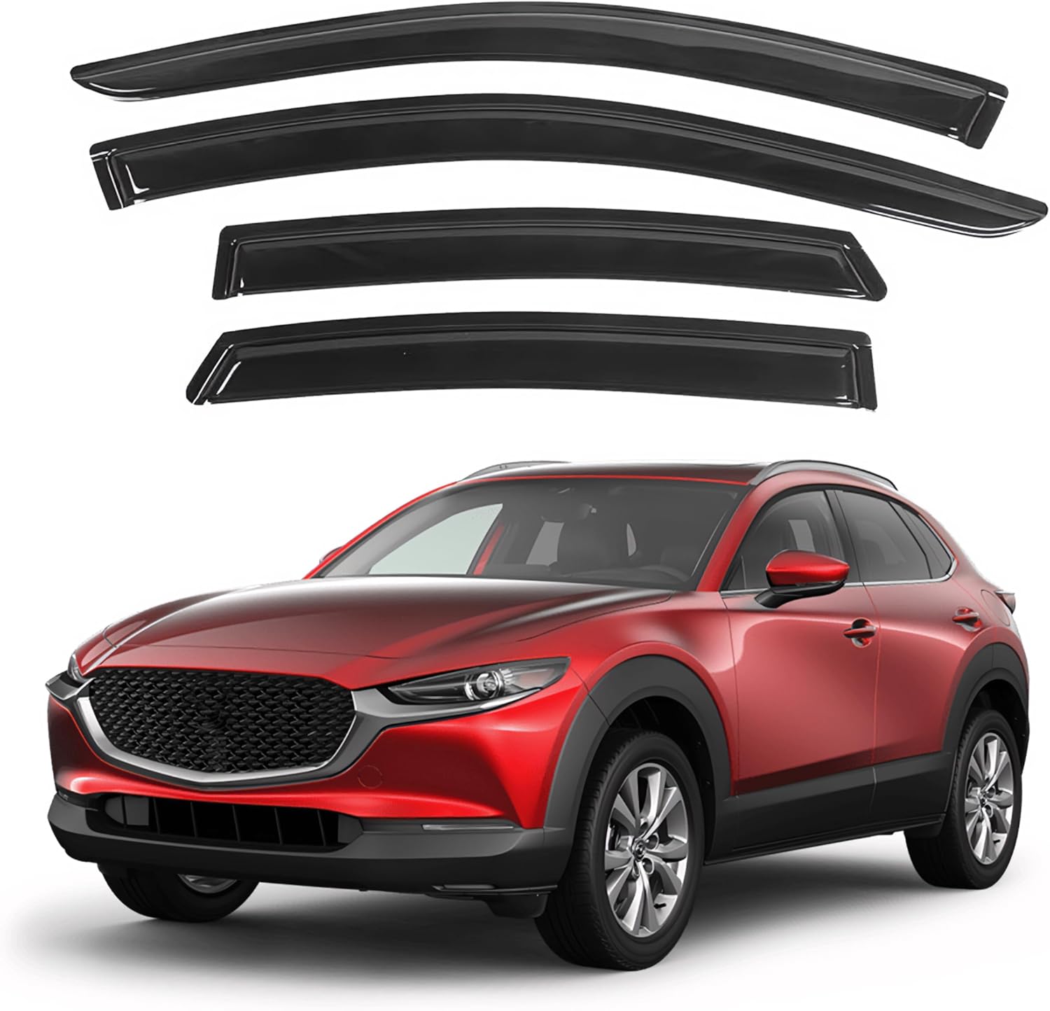 KPY Window Visor Compatible with Mazda CX-30 2020-2025 (CX30), 4PC Rain Guard Side Window Vent Deflectors Tape-On Style, 2020 2021 2022 2023 2024 2025 20-25 CX-30