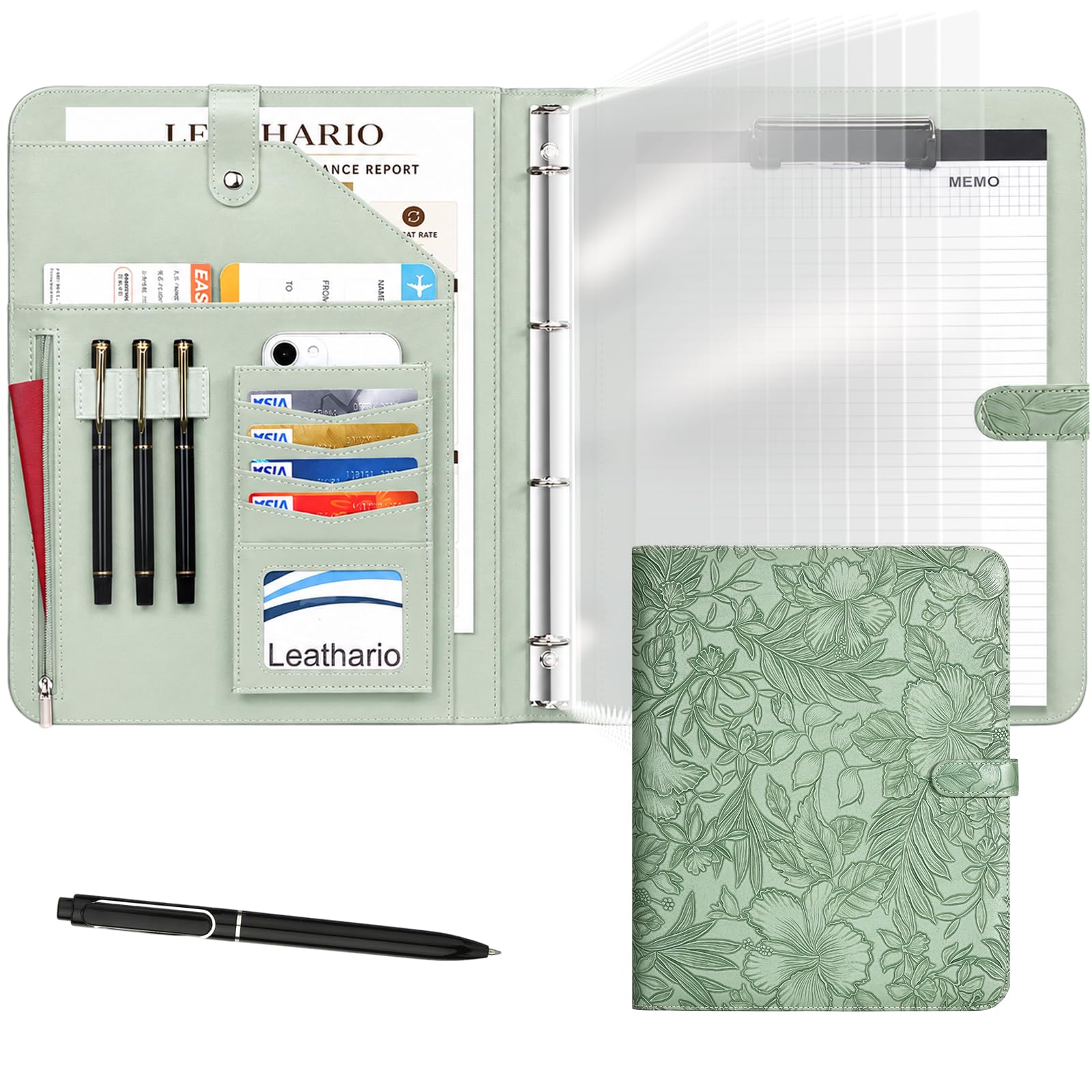 Leathario Portfolio Folder A4, 4-Ring Conference Folder, Ducument Holder