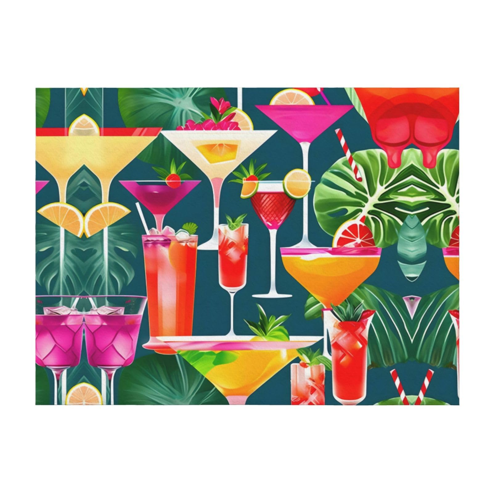 40"x30" Large Soft Cozy Flannel Blanket – Tropical Cocktail Full-Sided Print, Lightweight & Warm for Bed, Sofa, Couch, and Travel