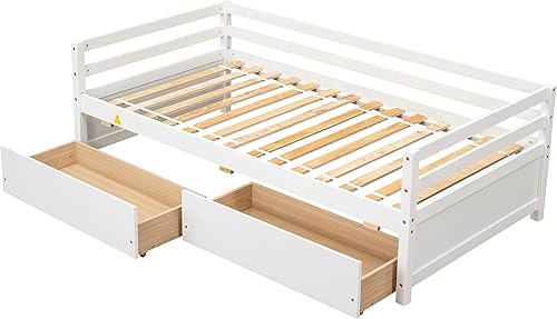 Miniatura 4 de Bellemave Sofá cama individual con dos cajones de almacenamiento, cama individual de madera, marco de sofá cama con cajones de almacenamiento, sofá