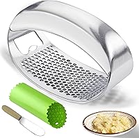 Kebley Garlic Press Rocker: Heavy Duty Stainless Steel Mincer with Peeler, Scraper & Bottle Opener for Easy Garlic Crushing