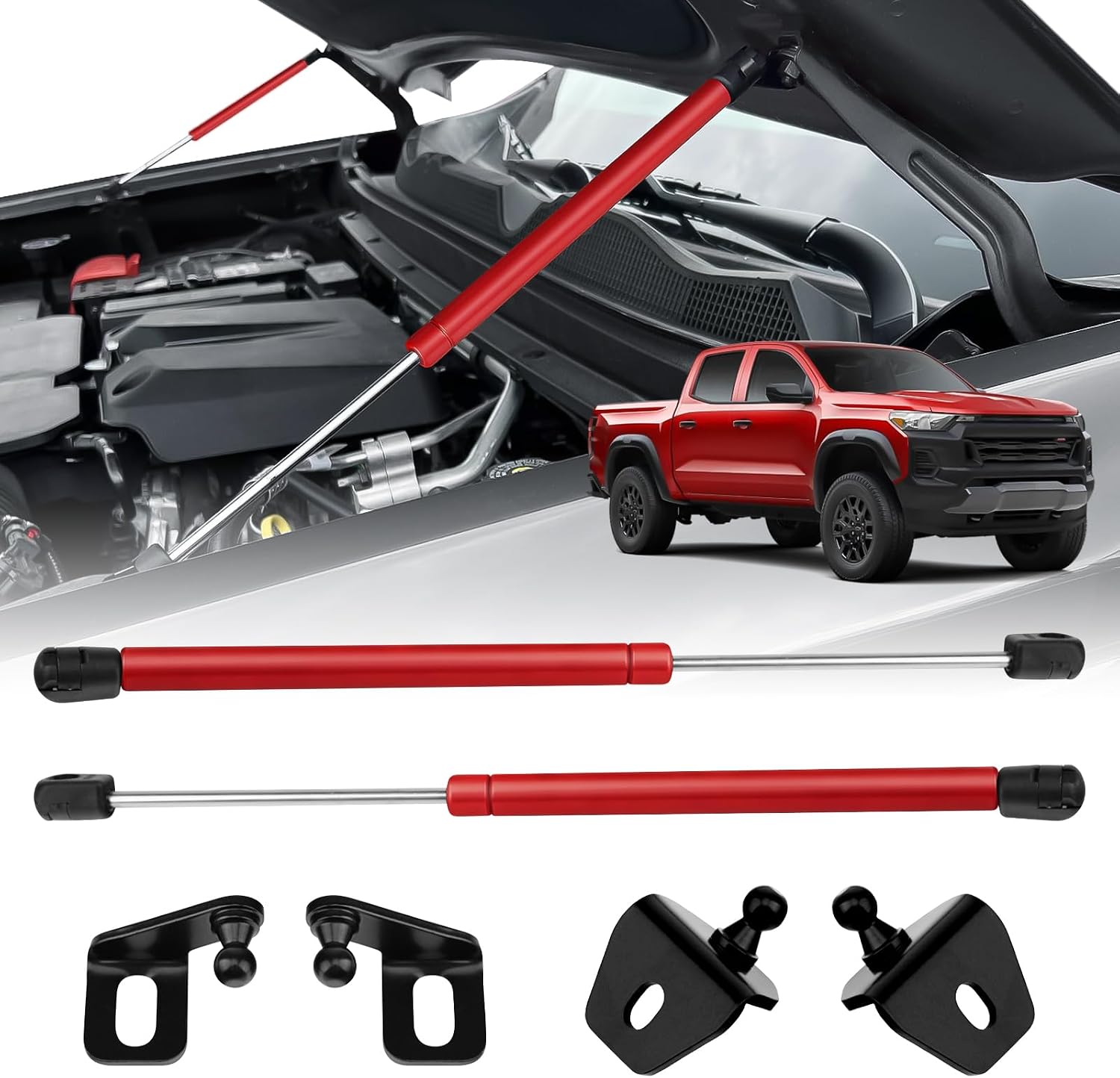 Hood Struts for Chevy Colorado/Canyon GMC 2023 2024 2025 2026, Hood Lift Support, No Drill Front Gas Springs Shocks | Compatible with Chevrolet Colorado Accessories Red