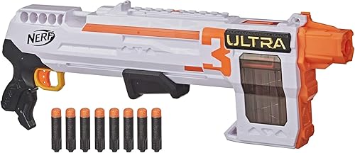 Nerf Ultra Three Blaster, acción de bomba, clip interno de 8 dardos, 8 dardos Ultra, compatible solo con dardos Ultra