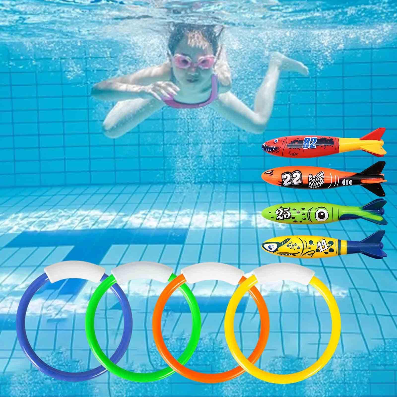 8 Stück Tauchringe Kinder Schwimmbecken Spielzeug Set Pool Tauchringe Tauchfische Unterwasser Trainingsringe Aus PP für Schwimmtraining Sommer Wassers, Stil B, 12,5x3,5cm