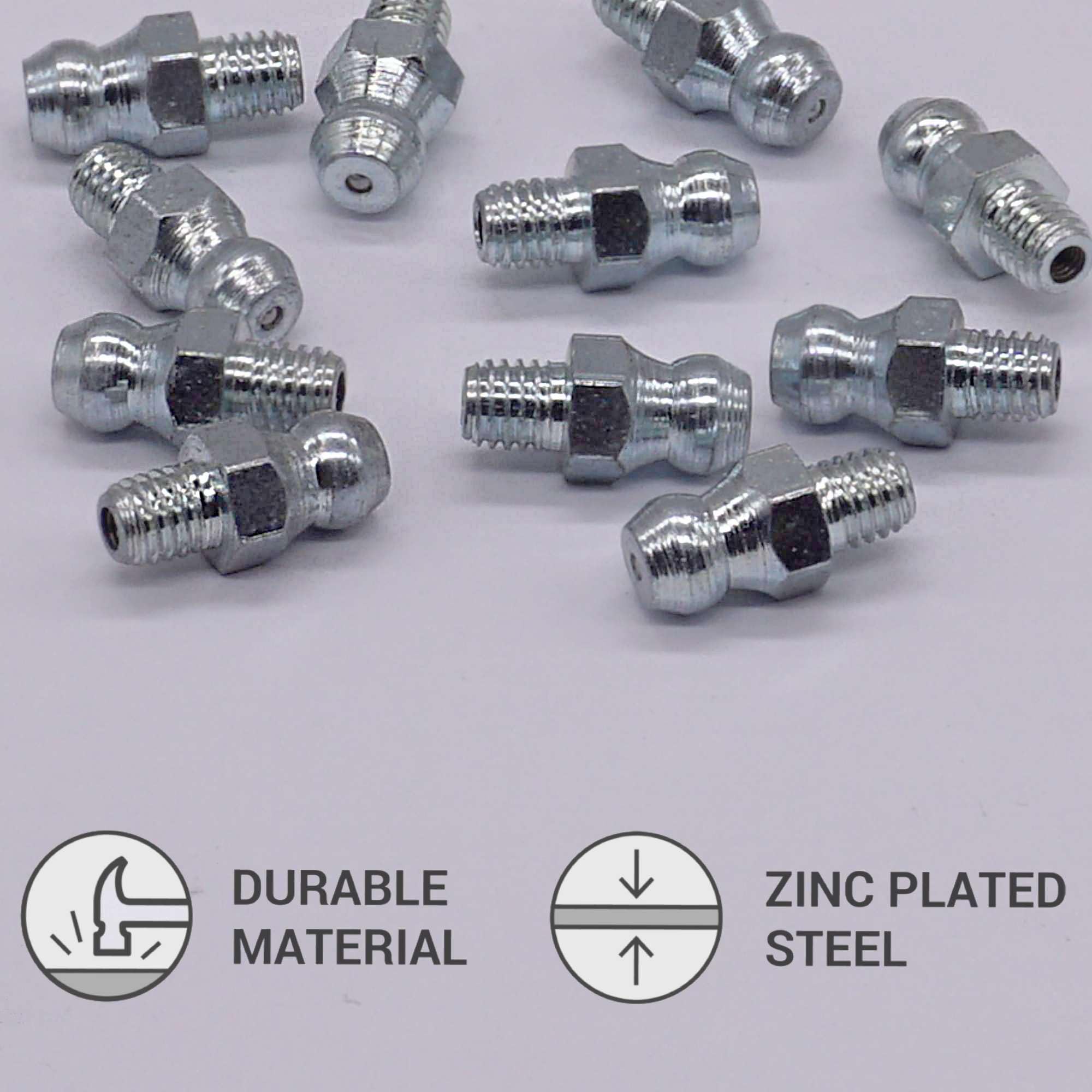 SKIR'CO (30 Stück) Fettnippel M5, verzinkt gerader Fettnippel, DIN 71412 A, Hydraulik konisch Schmiernippel, Schmiernippel Fitting