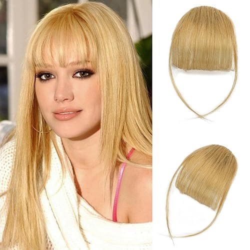 Miniatura 1 de Extensiones de flequillo con clip, 100 % cabello humano, extensiones de flequillo rubio ceniza, flequillo delgado con clip en las patillas con