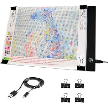 JUSONEY Diamond Painting A4 LED Light Box Dimmable Light Board Kit for 5D Diamond Painting Artist Art Sketching Power from USB with Removable Stand and Clips