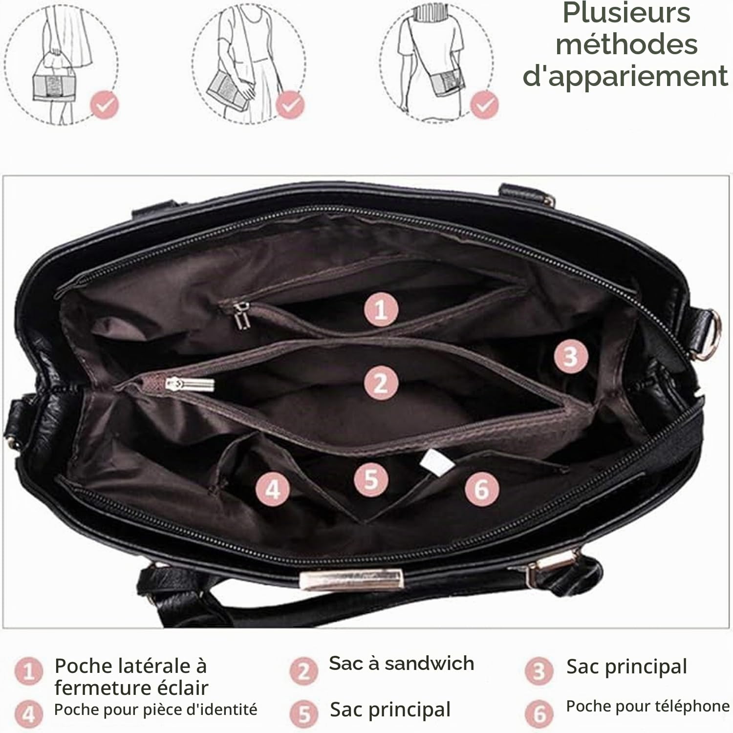Pahajim Sac à Main Femme en Cuir PU Cabas Bandoulière Fourre-Tout Grande Porté Épaule pour Travail Voyage Shopping