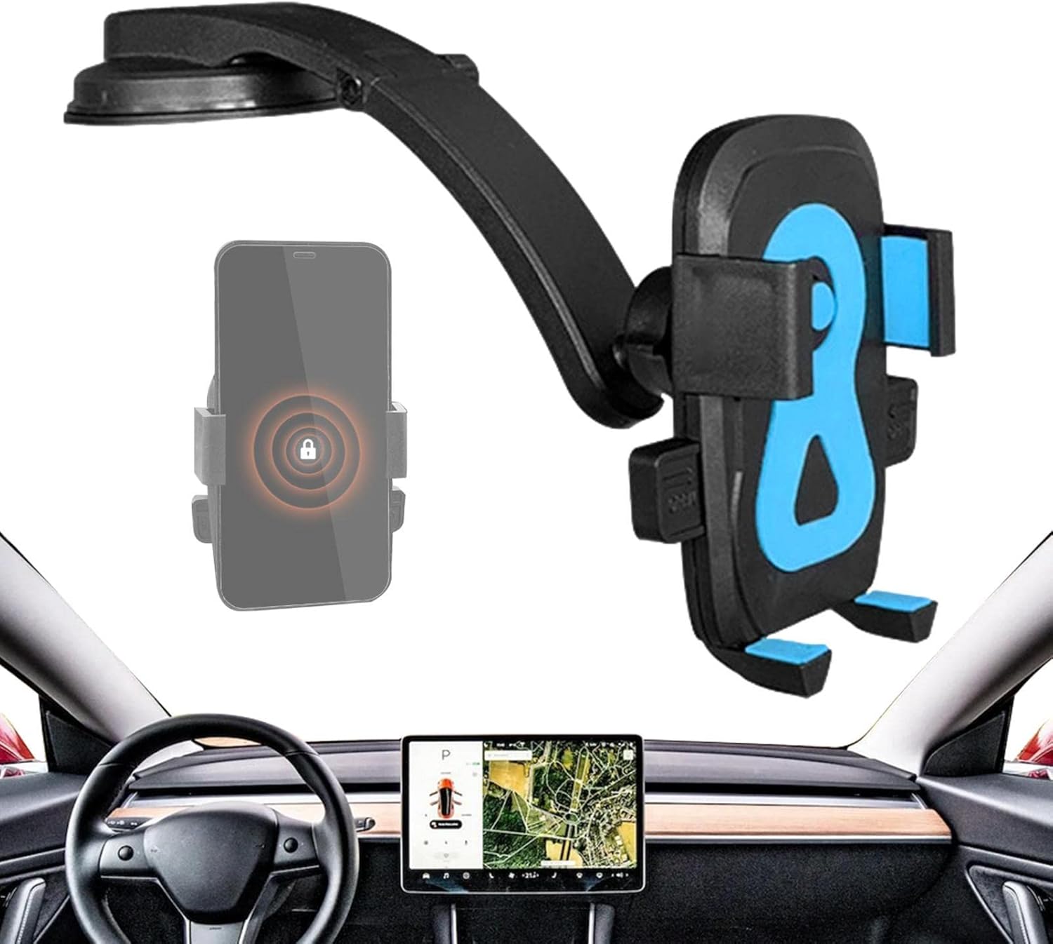 KRAISS Car Phone Mount Holder Dashboard Rotatable Long Arm Adjustable