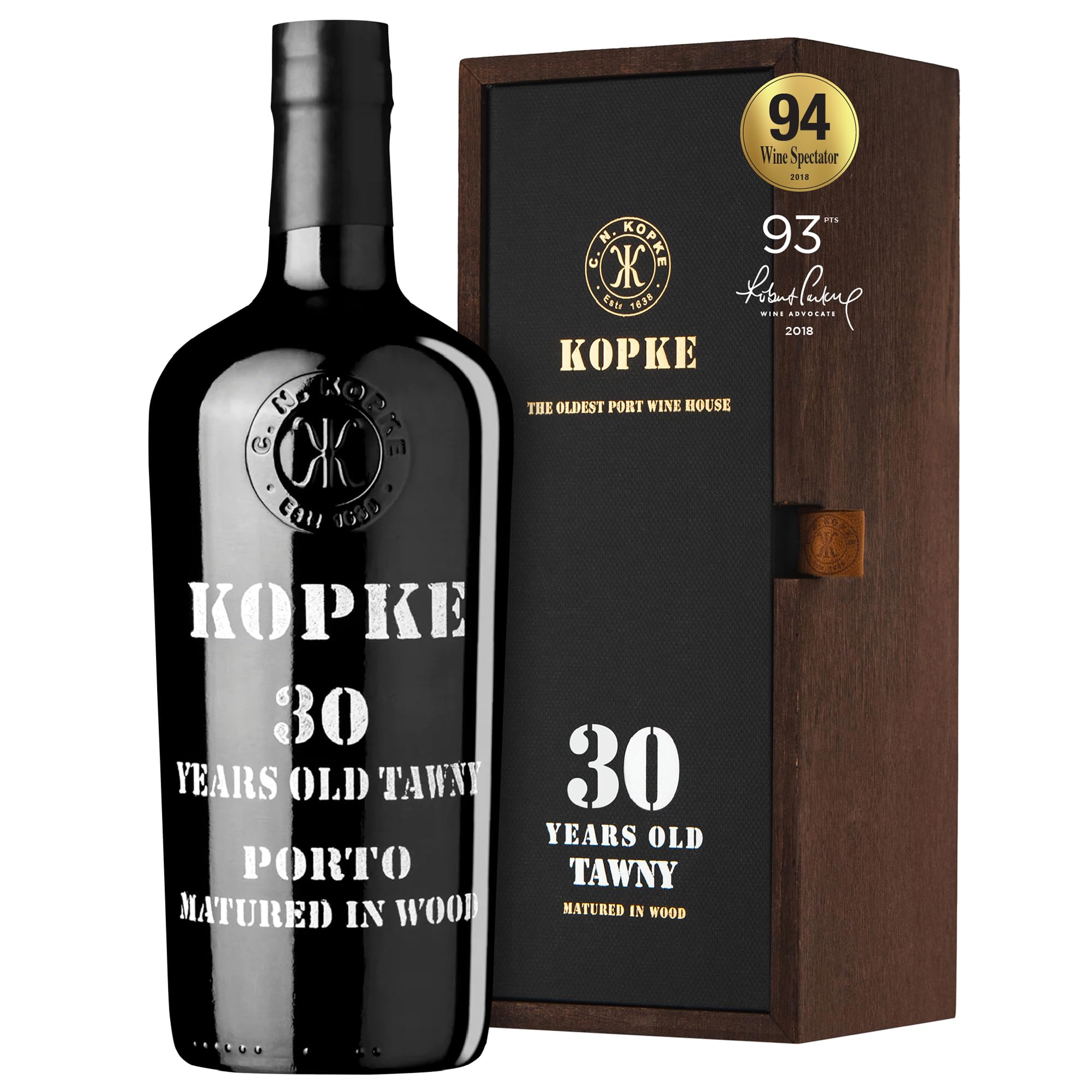 Kopke Porto Tawny 30 Ans – Vin de Porto Rouge Vieilli en Fût de Chêne | Vin de Dessert d’Exception en Bouteille Traditionnelle avec Coffret Cadeau en Bois | 0,75L, 20% Vol. – Idée Cadeau Élégante
