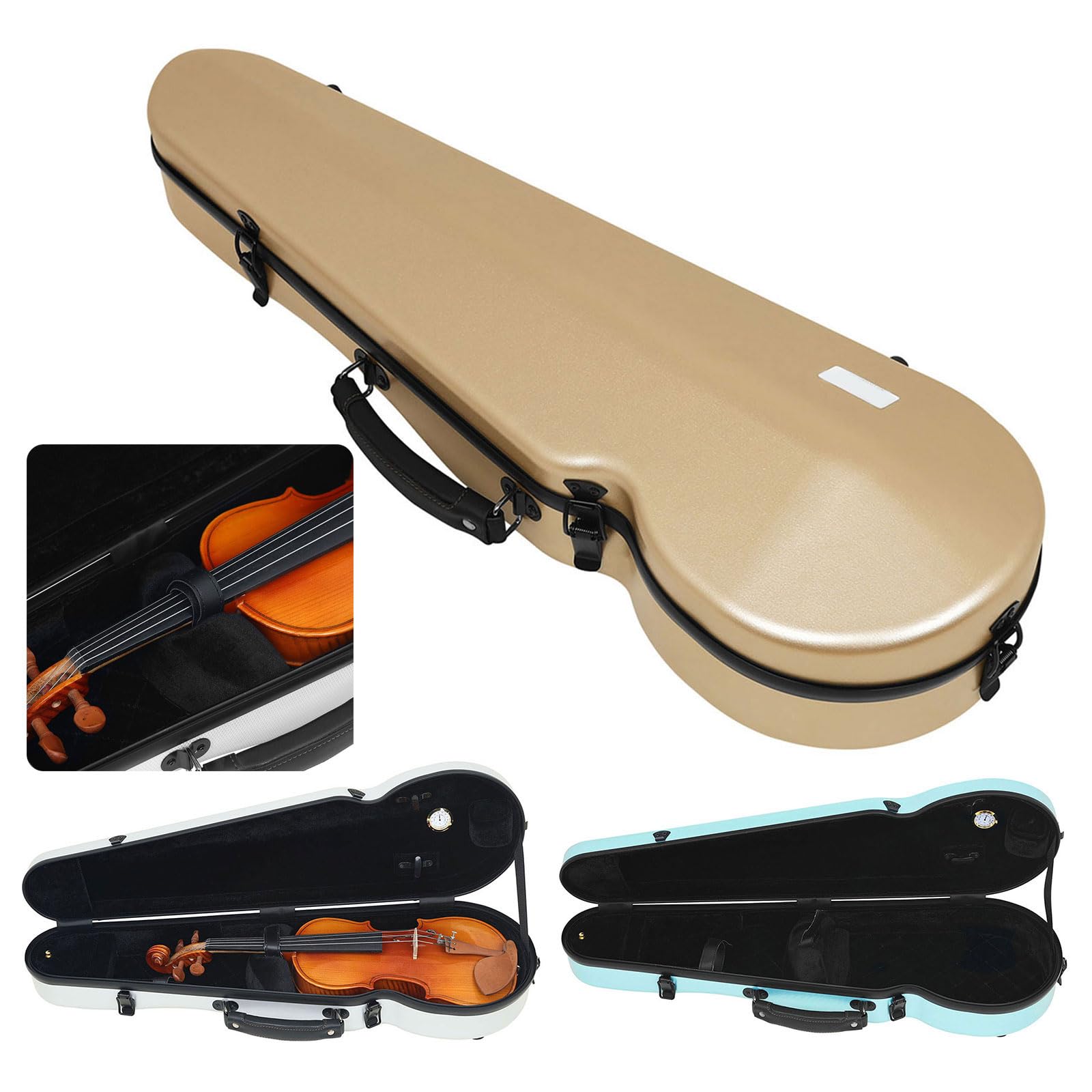 Funda rígida para violín de 1/2, carcasa tejida brillante, asa superior y correas de mochila desmontables, para lecciones de viaje para estudiantes, estuche de violín de tamaño medio, para lecciones