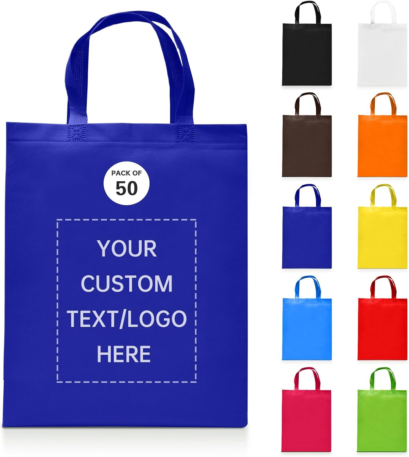 Custom Tote Bags Set of 50, Bulk Pack Grocery Shopping Travel Business Activities advertisement Reusable Bag