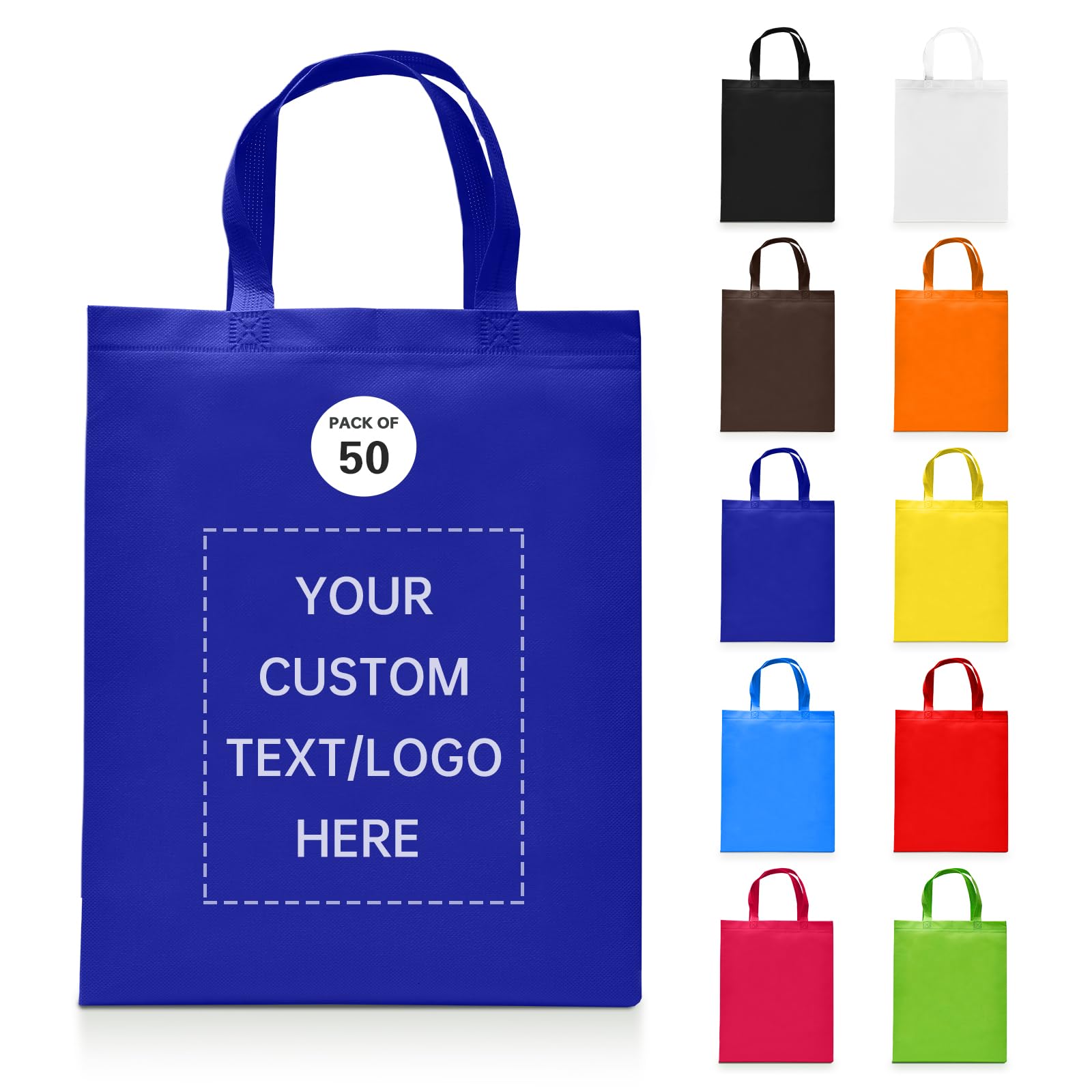 JEOHLORY Custom Tote Bags Set of 50, Bulk Pack Grocery Shopping Travel Business Activities advertisement Reusable Bag