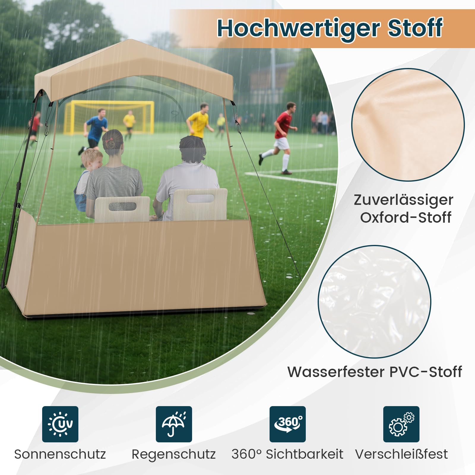 GYMAX Sportzelt, transparentes Outdoor Zelt für 2-4 Personen mit Überdachung, Abspannseilen & Heringen, tragbares Pop-Up-Zelt für Fußball, Softball-Spiele